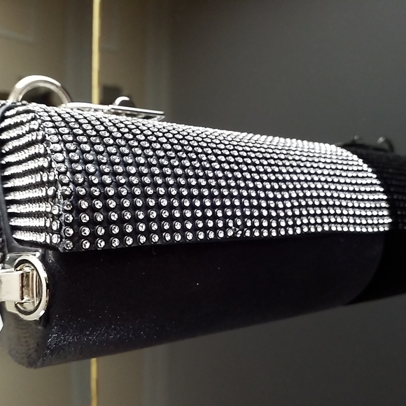 Alessia Rhinestone Bucket Bag Purse. NEW. Black w/ rhinestones, silver hardware. - Picture 6 of 16